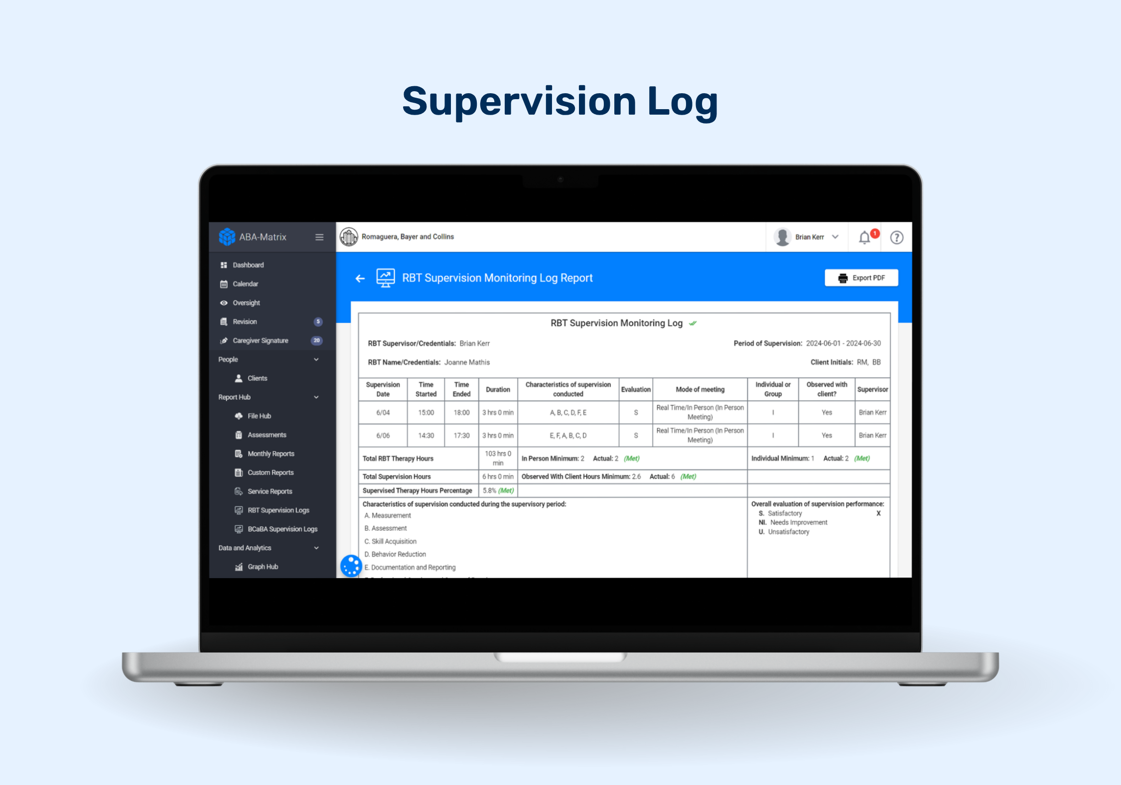 screenshot of ABA Matrix